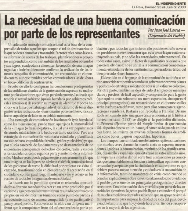  Publicacion en Diario El Independiente - Juan Jose Larrea