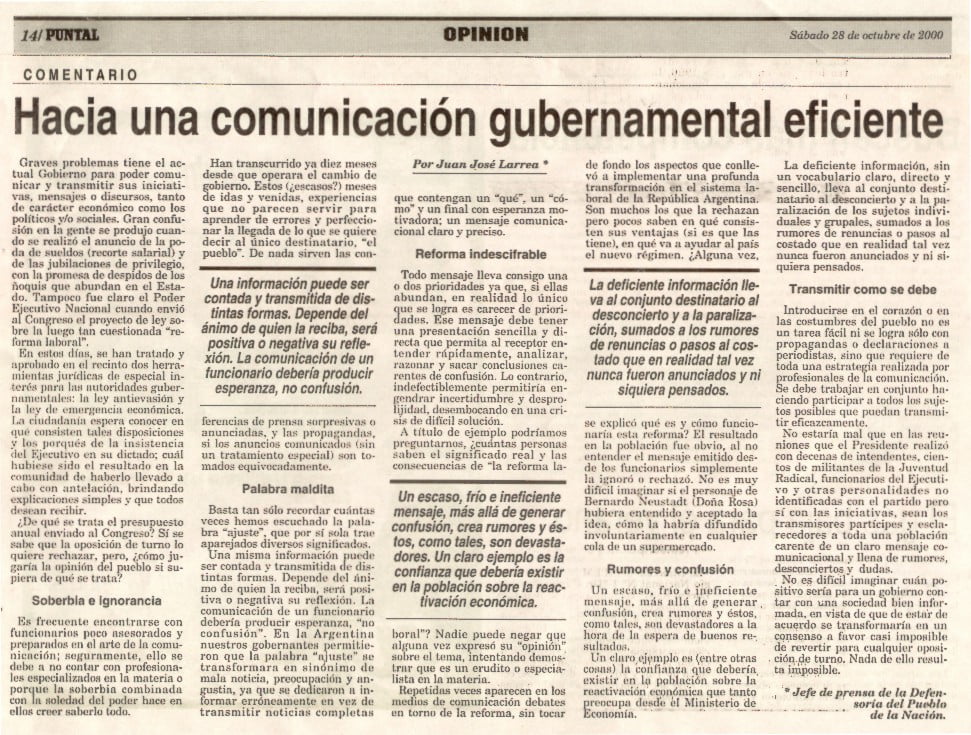Comunicación Gubernamental, Diario Puntal - Cordoba - Juan Jose Larrea