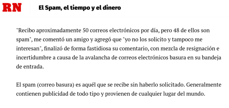 Spam el tiempo y el dinero - Nota Juan Jose Larrea