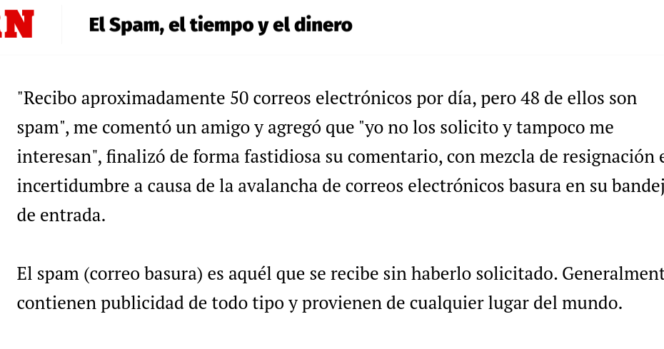 Spam el tiempo y el dinero - Nota Juan Jose Larrea